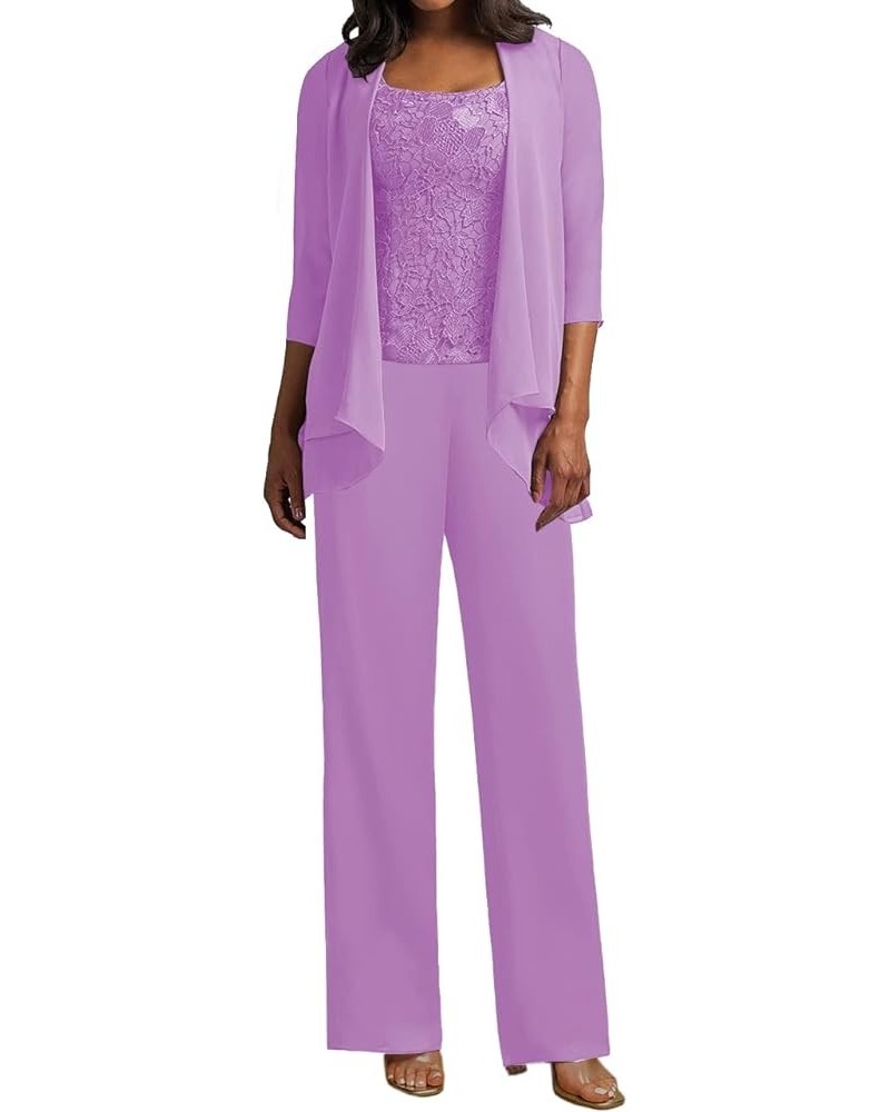 Mother of The Bride Pants Suits for Wedding Party Dresses 3 Pieces Chiffon Mother of Groom Dresses with Jacket Lilac $41.16 S...