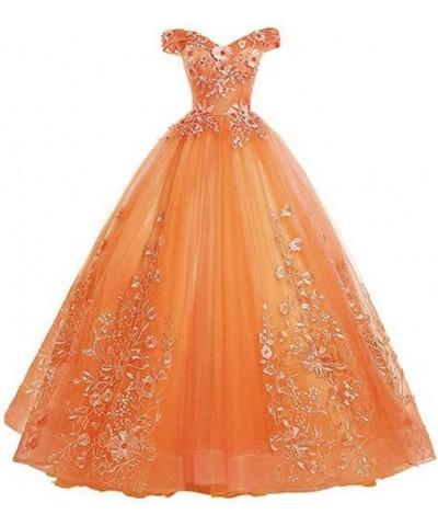 Women's Appliques Quinceanera Dresses Ball Gown Long Sweet 16 Dresses Off Shoulder Orange $35.70 Dresses