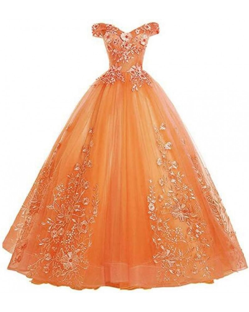 Women's Appliques Quinceanera Dresses Ball Gown Long Sweet 16 Dresses Off Shoulder Orange $35.70 Dresses