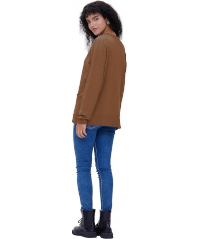 Women's Casual Open Front Button Long Sleeve Knit Pocket Lightweight Cardigan Brown $14.00 Sweaters