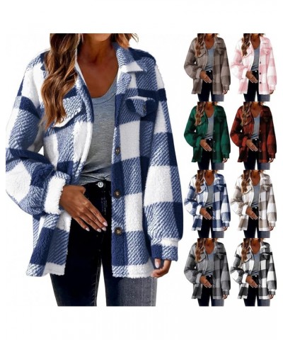 Women's Long Sleeve 2023 Plaid Shacket Flannel Jacket Casual Boyfriend Button Down Shirts Winter Coats Trendy Outwear Blue $1...