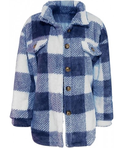 Women's Long Sleeve 2023 Plaid Shacket Flannel Jacket Casual Boyfriend Button Down Shirts Winter Coats Trendy Outwear Blue $1...