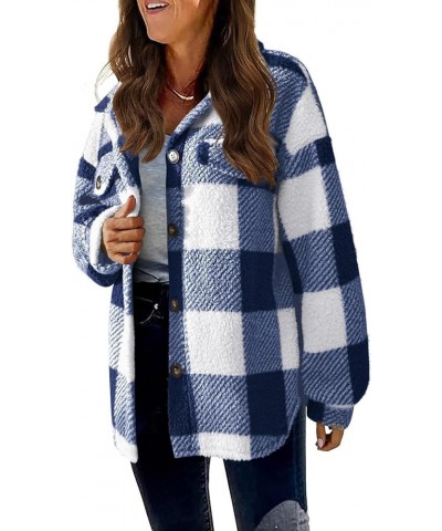 Women's Long Sleeve 2023 Plaid Shacket Flannel Jacket Casual Boyfriend Button Down Shirts Winter Coats Trendy Outwear Blue $1...