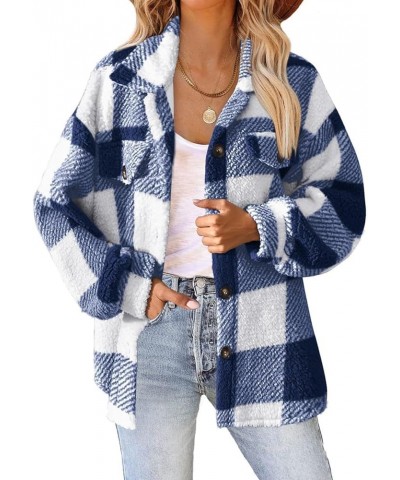 Women's Long Sleeve 2023 Plaid Shacket Flannel Jacket Casual Boyfriend Button Down Shirts Winter Coats Trendy Outwear Blue $1...