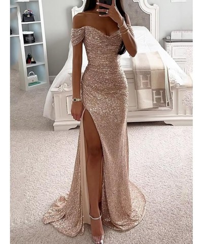 Sequin Prom Dresses for Women Off Shoulder Long Ball Gown with Slit Formal Evening Party Dress Lavender $30.72 Dresses