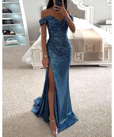 Sequin Prom Dresses for Women Off Shoulder Long Ball Gown with Slit Formal Evening Party Dress Lavender $30.72 Dresses