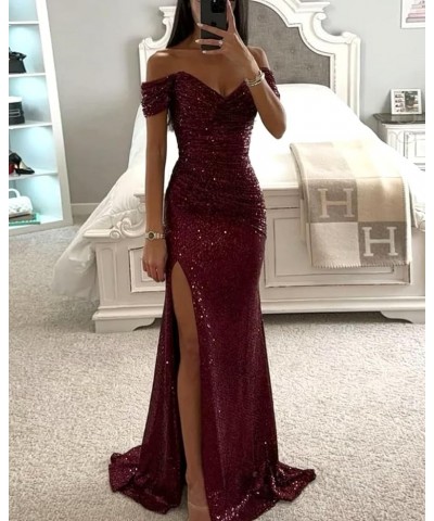 Sequin Prom Dresses for Women Off Shoulder Long Ball Gown with Slit Formal Evening Party Dress Lavender $30.72 Dresses