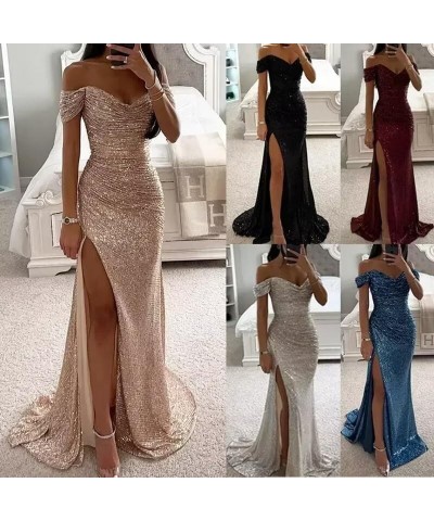 Sequin Prom Dresses for Women Off Shoulder Long Ball Gown with Slit Formal Evening Party Dress Lavender $30.72 Dresses