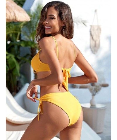 Women's 2 Piece Tie Front Bikini Set Underwire Swimsuit Lace Up Back Cheeky Bathing Suit 0468-yellow $15.29 Swimsuits