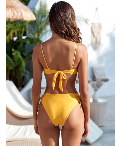 Women's 2 Piece Tie Front Bikini Set Underwire Swimsuit Lace Up Back Cheeky Bathing Suit 0468-yellow $15.29 Swimsuits