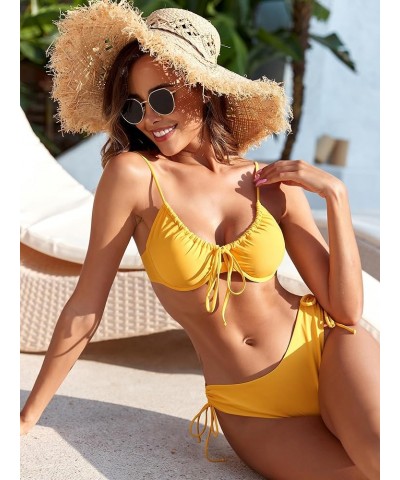 Women's 2 Piece Tie Front Bikini Set Underwire Swimsuit Lace Up Back Cheeky Bathing Suit 0468-yellow $15.29 Swimsuits