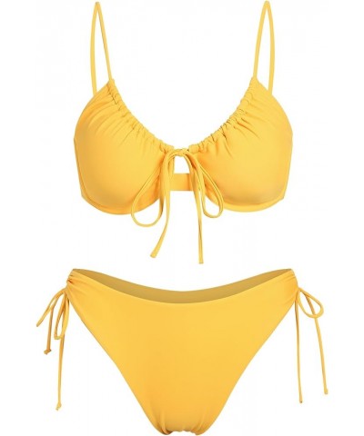 Women's 2 Piece Tie Front Bikini Set Underwire Swimsuit Lace Up Back Cheeky Bathing Suit 0468-yellow $15.29 Swimsuits