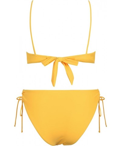 Women's 2 Piece Tie Front Bikini Set Underwire Swimsuit Lace Up Back Cheeky Bathing Suit 0468-yellow $15.29 Swimsuits