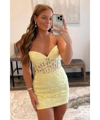 Short Tight Homecoming Dresses for Teens Strapless Lace Applique Prom Party Dress White1 $36.75 Dresses