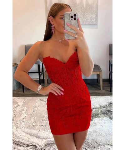 Short Tight Homecoming Dresses for Teens Strapless Lace Applique Prom Party Dress White1 $36.75 Dresses