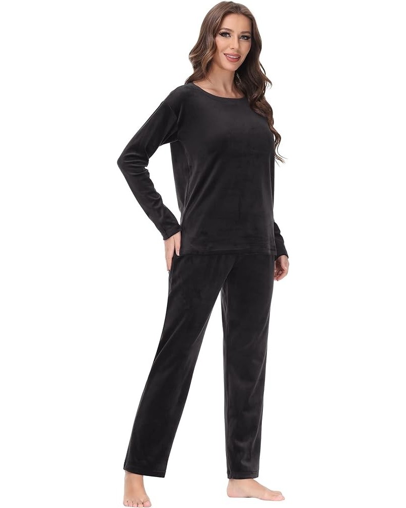 Women Velour Sweatsuits Sets Lounge Set 2 Piece Sweatsuit Crew Neck Sweatshirt and Sweatpant Velvet Jogging Suit Black $20.16...