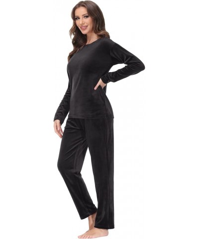 Women Velour Sweatsuits Sets Lounge Set 2 Piece Sweatsuit Crew Neck Sweatshirt and Sweatpant Velvet Jogging Suit Black $20.16...