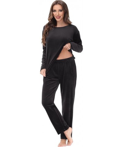 Women Velour Sweatsuits Sets Lounge Set 2 Piece Sweatsuit Crew Neck Sweatshirt and Sweatpant Velvet Jogging Suit Black $20.16...