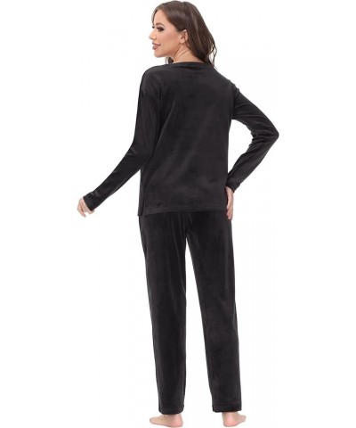 Women Velour Sweatsuits Sets Lounge Set 2 Piece Sweatsuit Crew Neck Sweatshirt and Sweatpant Velvet Jogging Suit Black $20.16...