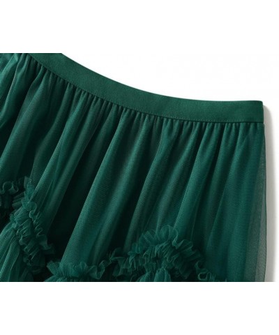 Womens Elastic High Waist Tutu Tulle Tiered Skirt Sweet Layered Ruffles Mesh Midi Fairy Skirts with Lined E-deepgreen $17.06 ...