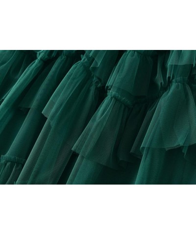 Womens Elastic High Waist Tutu Tulle Tiered Skirt Sweet Layered Ruffles Mesh Midi Fairy Skirts with Lined E-deepgreen $17.06 ...