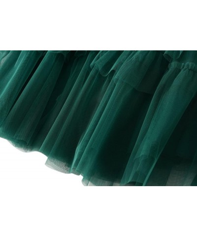 Womens Elastic High Waist Tutu Tulle Tiered Skirt Sweet Layered Ruffles Mesh Midi Fairy Skirts with Lined E-deepgreen $17.06 ...