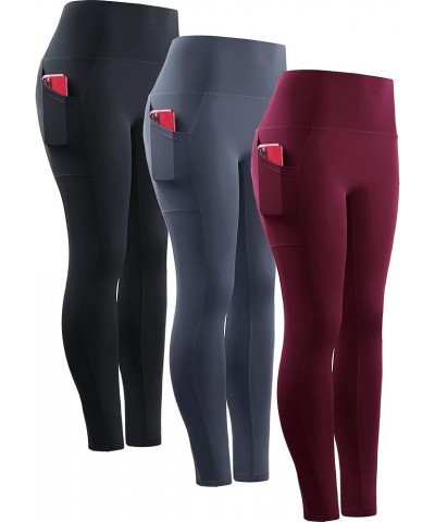 Women's Yoga Pant Tummy Control High Waist Running Leggings with Pocket 9048 3 Pack,black/Grey/Red $17.58 Activewear