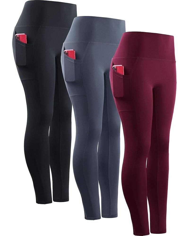 Women's Yoga Pant Tummy Control High Waist Running Leggings with Pocket 9048 3 Pack,black/Grey/Red $17.58 Activewear