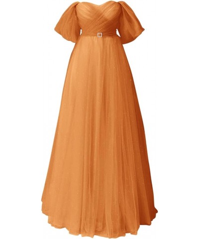 Glitter Tulle Prom Dresses Off The Shoulder Sweetheart Puffy Long Evening Gowns for Women 2023 Orange $41.80 Dresses