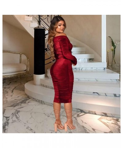 Sexy V Neck Off Shoulder Maxi Dress for Women Long Formal Party Bodycon Ruched Evening Midi Dresses Wine $12.97 Dresses