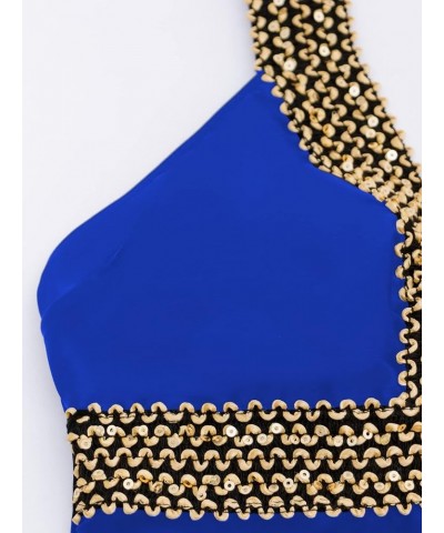 Women's Contrast Trim Deep V Neck Cut Out One Piece Swimsuit Shorts Bathing Suit Royal Blue $18.35 Swimsuits