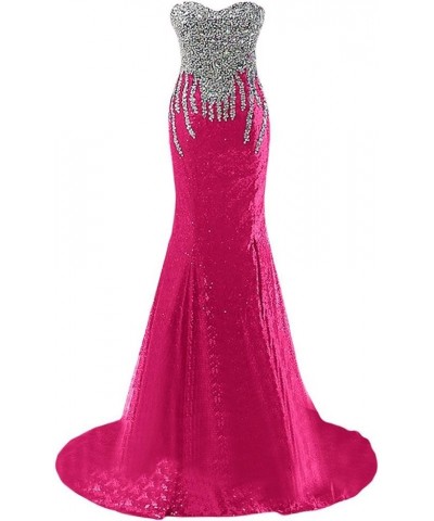 Women's Mermaid Strapless Sweetheart Sequins Rhinestone Evening Dresses Prom Gowns Hot Pink $44.22 Dresses