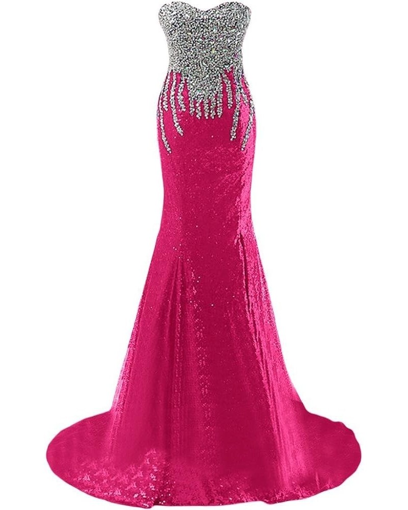 Women's Mermaid Strapless Sweetheart Sequins Rhinestone Evening Dresses Prom Gowns Hot Pink $44.22 Dresses