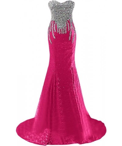 Women's Mermaid Strapless Sweetheart Sequins Rhinestone Evening Dresses Prom Gowns Hot Pink $44.22 Dresses