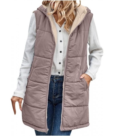 Long Puffer Vest Women Plus Size Puffer Jacket With Hood Long Vest for Women Sleeveless Puffer Down Coats C Pink $11.15 Vests