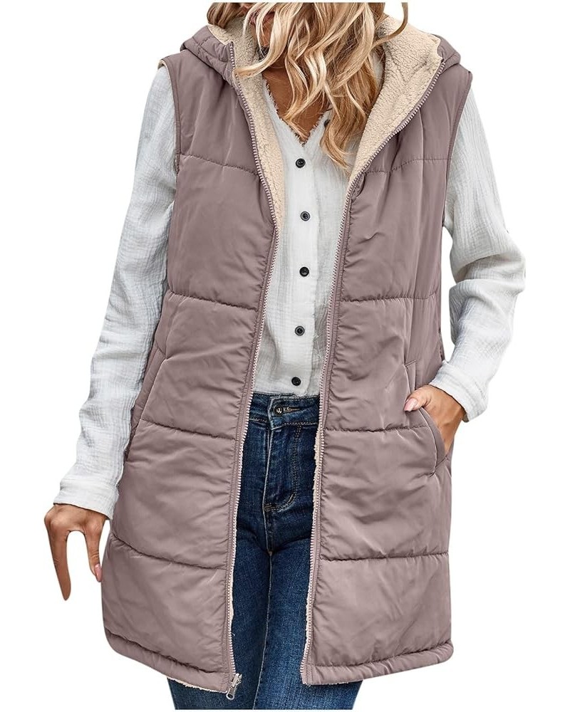 Long Puffer Vest Women Plus Size Puffer Jacket With Hood Long Vest for Women Sleeveless Puffer Down Coats C Pink $11.15 Vests