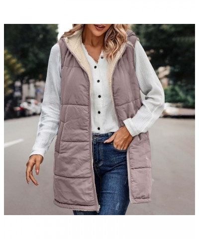 Long Puffer Vest Women Plus Size Puffer Jacket With Hood Long Vest for Women Sleeveless Puffer Down Coats C Pink $11.15 Vests