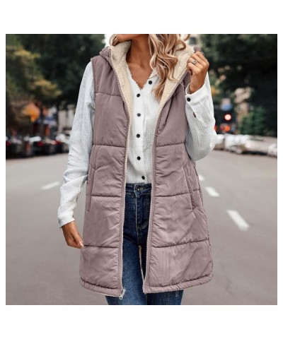 Long Puffer Vest Women Plus Size Puffer Jacket With Hood Long Vest for Women Sleeveless Puffer Down Coats C Pink $11.15 Vests