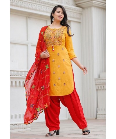 Women's Rayon Classic 3 Piece Set of Handwork Kurti with Beautiful Printed Skirt alongwith Shiffon Dupatta Multi-color $24.59...