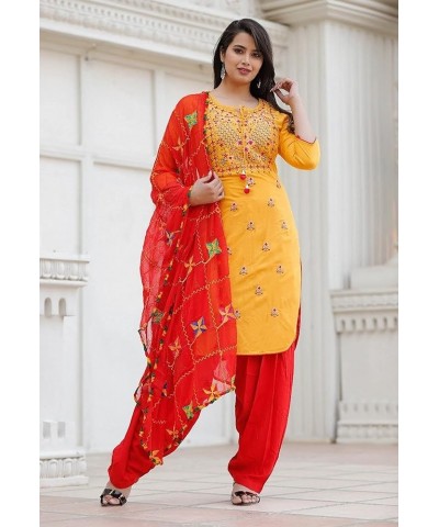 Women's Rayon Classic 3 Piece Set of Handwork Kurti with Beautiful Printed Skirt alongwith Shiffon Dupatta Multi-color $24.59...