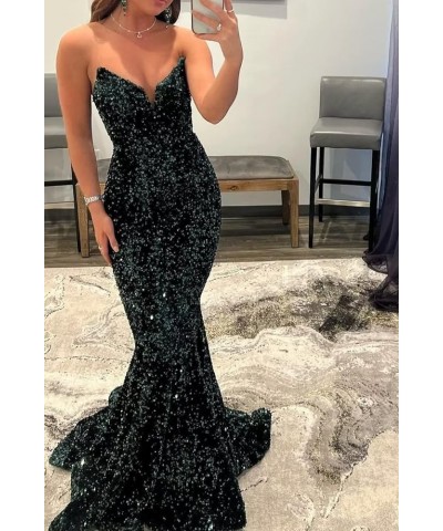 Sequin Mermaid Prom Dresses for Women Sparkly Long Sexy Strapless V Neck Bodycon Formal Evening Party Gowns White $32.63 Dresses