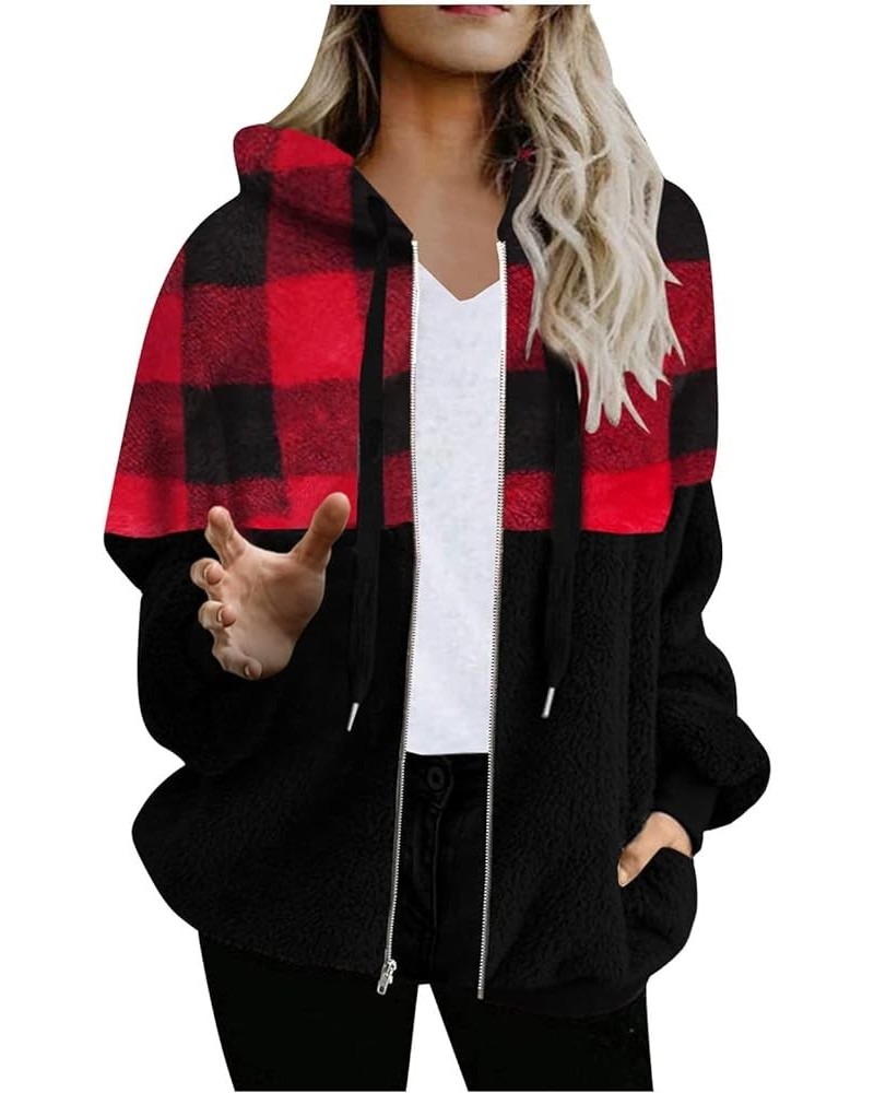 Plaid Shacket Jacket Women Zipper Open Long Flannel Shirt Fall Oversized Jackets Casual Shaket Lapel Winter Coats Red34 $8.80...