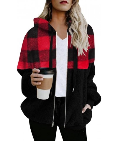 Plaid Shacket Jacket Women Zipper Open Long Flannel Shirt Fall Oversized Jackets Casual Shaket Lapel Winter Coats Red34 $8.80...