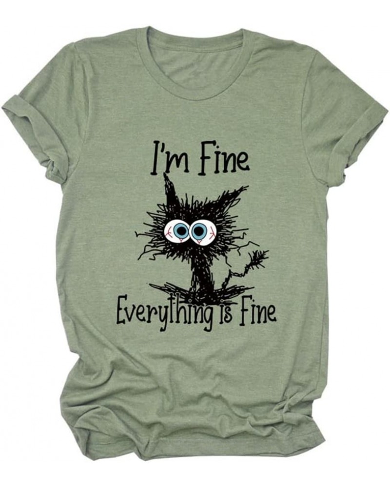 Funny Black Cat Shirt for Women It's Fine I'm Fine Everything is Fine Shirt Thin Long Sleeve Pullover Cute Sayings Top Z2-gre...