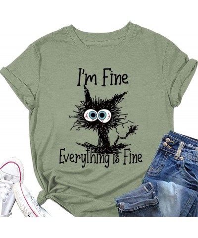 Funny Black Cat Shirt for Women It's Fine I'm Fine Everything is Fine Shirt Thin Long Sleeve Pullover Cute Sayings Top Z2-gre...