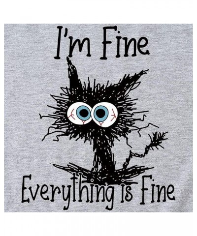 Funny Black Cat Shirt for Women It's Fine I'm Fine Everything is Fine Shirt Thin Long Sleeve Pullover Cute Sayings Top Z2-gre...