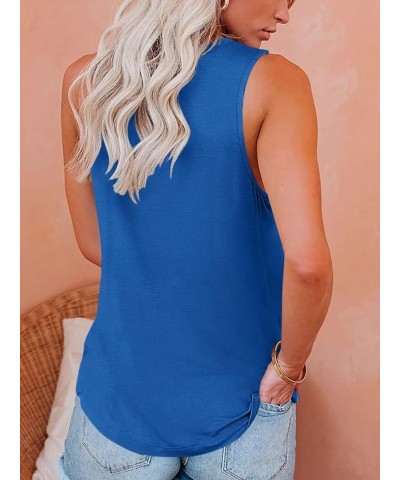 Womens Sleeveless V Neck Tank Tops Summer Loose Fit Shirts Blue $11.99 Tanks