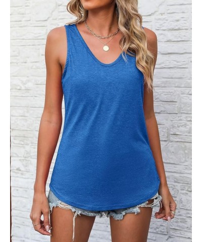 Womens Sleeveless V Neck Tank Tops Summer Loose Fit Shirts Blue $11.99 Tanks