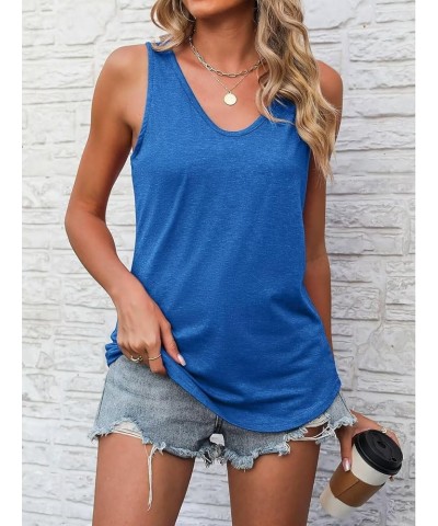 Womens Sleeveless V Neck Tank Tops Summer Loose Fit Shirts Blue $11.99 Tanks