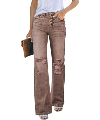 High Waisted Ripped Flare Jeans for Women Distressed Bell Bottom Jeans Wide Leg Pants Pecan Brown $21.12 Jeans